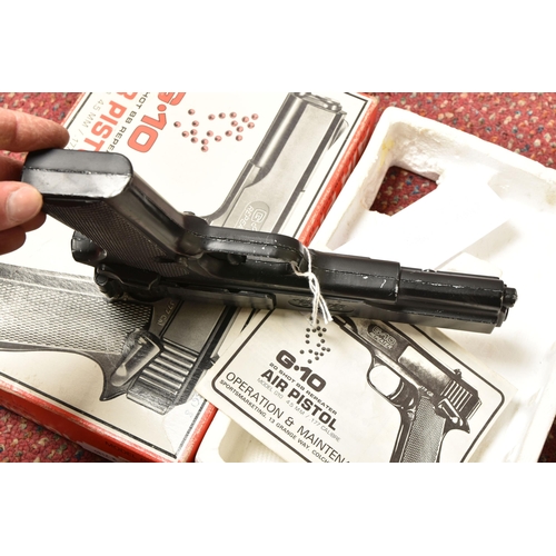 287 - A BOXED G.10 20 SHOT BB REPEATER AIR PISTOL, 4.5mm/ .177 calibre, serial no. 6E212700, action is sti... 