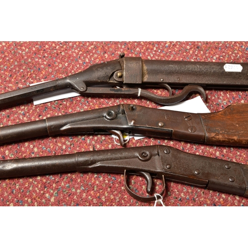 291 - AN EARLY 20TH CENTURY AIR RIFLE, TWO CHILDREN'S GUNS AND TWO 12 BORE CARTRIDGE LOADERS, the air rifl... 