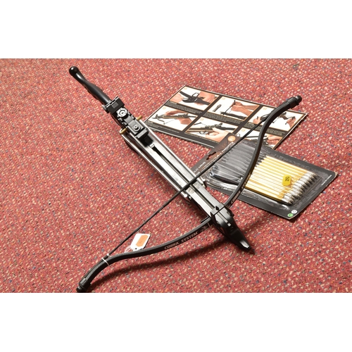 293 - AN AGLO ARMS COBRA SYSTEM CROSSBOW, width of bow 43.5cm, comes with an open pack of twelve 6 1/2 inc... 