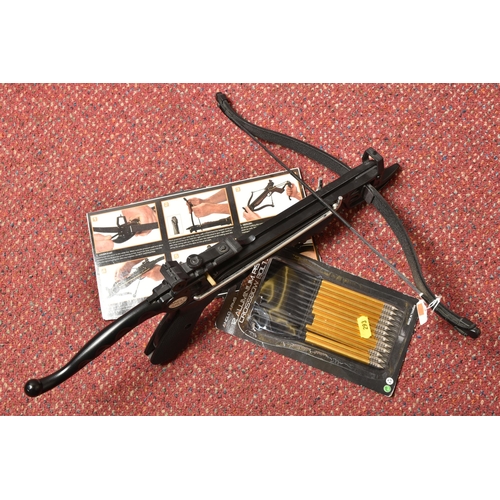 293 - AN AGLO ARMS COBRA SYSTEM CROSSBOW, width of bow 43.5cm, comes with an open pack of twelve 6 1/2 inc... 