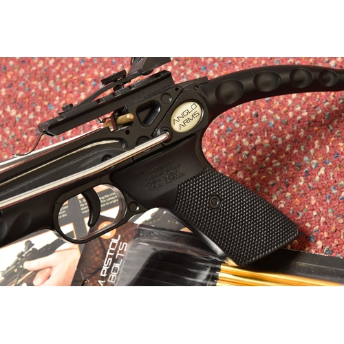 293 - AN AGLO ARMS COBRA SYSTEM CROSSBOW, width of bow 43.5cm, comes with an open pack of twelve 6 1/2 inc... 