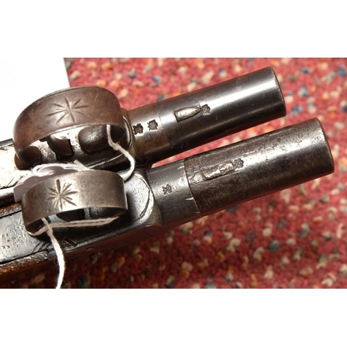 296 - TWO 19TH CENTURY FLINTLOCK POCKET PISTOLS, both with plain walnut grips, one marked Pritchard and fi... 