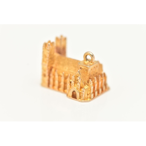 19 - A 9CT GOLD WESTMINSTER ABBEY CHARM, yellow gold charm in the form of Westminster Abbey, approximate ... 