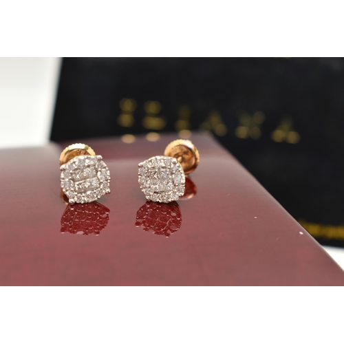 31 - A PAIR OF MODERN ILIANA 18CT WHITE AND YELLOW GOLD DIAMOND EARRINGS, each ear stud set with four cen... 