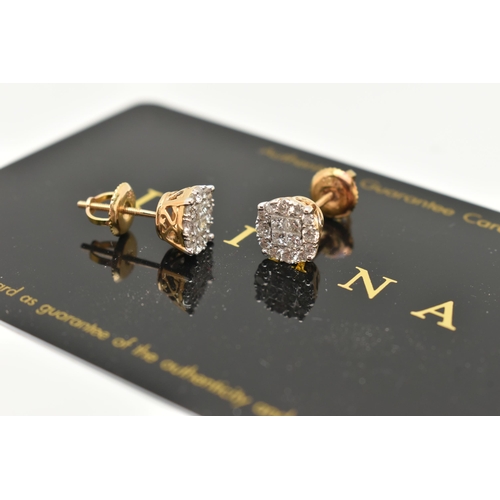 31 - A PAIR OF MODERN ILIANA 18CT WHITE AND YELLOW GOLD DIAMOND EARRINGS, each ear stud set with four cen... 