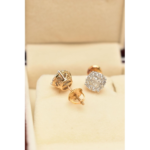 31 - A PAIR OF MODERN ILIANA 18CT WHITE AND YELLOW GOLD DIAMOND EARRINGS, each ear stud set with four cen... 