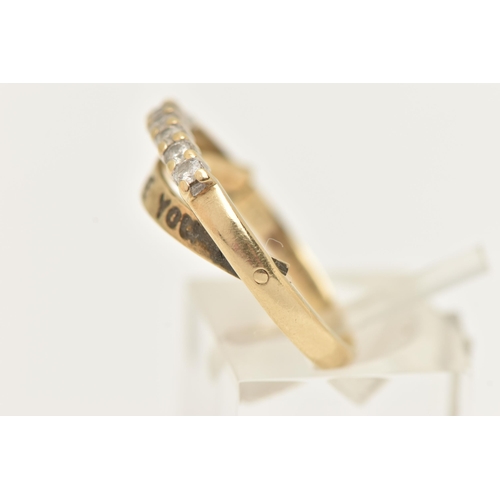 40 - A 9CT GOLD DIAMOND 'I LOVE YOU' RING, set with a row of seven round brilliant cut diamonds, shared c... 