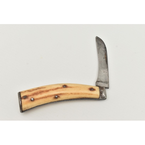 104 - A LOCKWOOD FLAT CAP PRUNNING KNIFE, fitted with an antler handle, blade signed 'Lockwood', approxima... 