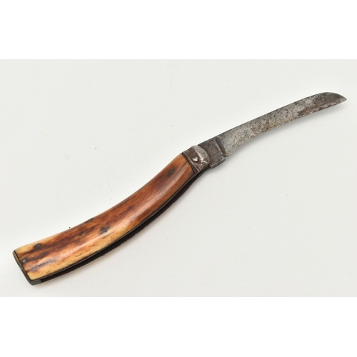 108 - A NEVA FLAT CAP PRUNNING KNIFE, fitted with an antler handle, blade signed 'Neva Sheffield', approxi... 