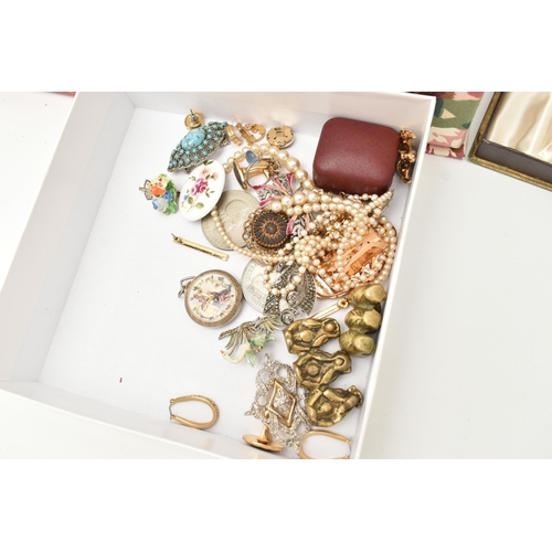 117 - A BOX OF ASSORTED ITEMS, to include two jewellery boxes of costume jewellery and watches, including ... 