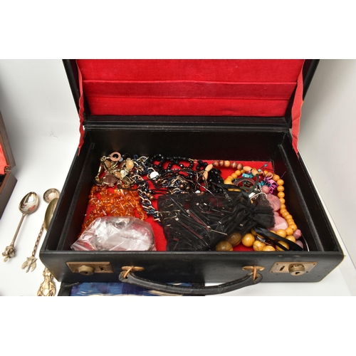 119 - A BOX OF ASSORTED ITEMS, to include a jewellery box of assorted costume jewellery, a ladies quartz w... 