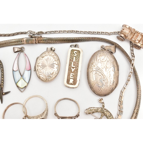 83 - AN ASSORTMENT OF SILVER AND WHITE METAL JEWELLERY, to include a heavy collar style necklace, hallmar... 