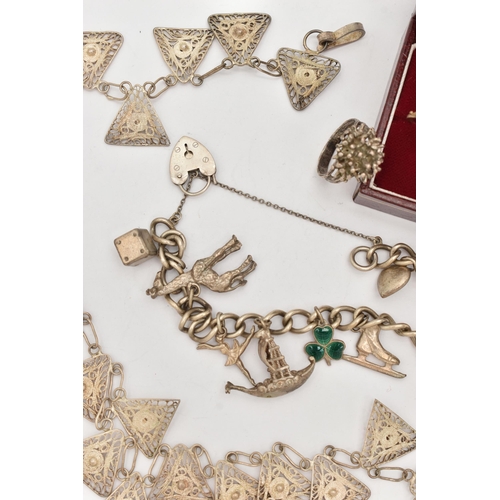 86 - AN ASSORTMENT OF JEWELLERY, to include an AF ring, hallmarked 9ct Birmingham import, approximate gro... 