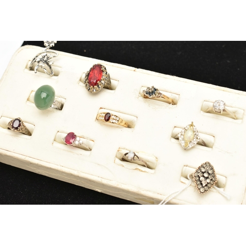 89 - AN ASSORTMENT OF ELEVEN RINGS, to include a white and yellow metal ring with Portuguese Porto hallma... 