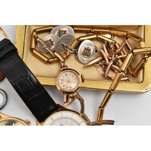 92 - AN ASSORTMENT OF JEWELLERY AND WATCHES, to include a 9ct gold ladies wristwatch, hallmarked 9ct Lond... 