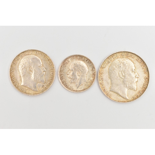 124 - A PARCEL OF HIGH GRADES EDWARD VII HALFCROWN 1904, together with Edward VII 1902 Florin, and a 1915 ... 