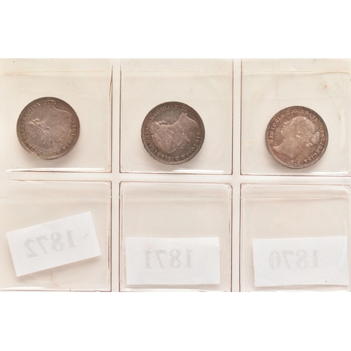 129 - A PARCEL OF VICTORIA THREEPENCE 3d COINS, young head 1870, 1871, 1872 good grades (3)