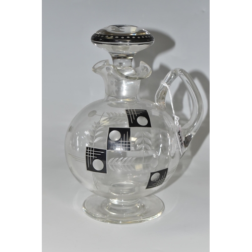 304 - A KARL PALDA CLARET JUG, Czech Art Deco, engraved with a geometric design that is hand enamelled in ... 