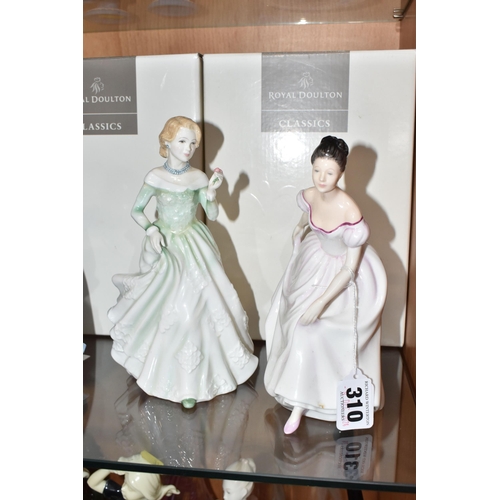 310 - A GROUP OF SIX BOXED ROYAL DOULTON FIGURINES to include 'Danielle' HN3001 (evidence of writing to th... 