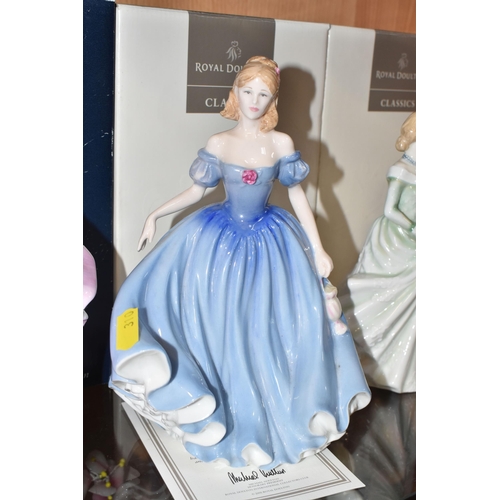 310 - A GROUP OF SIX BOXED ROYAL DOULTON FIGURINES to include 'Danielle' HN3001 (evidence of writing to th... 