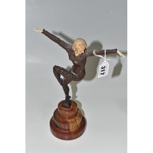 317 - A DANCING ART DECO FIGURE, after Demetre Chiparus, an Art Deco bronzed figure of a dancing lady, sig... 