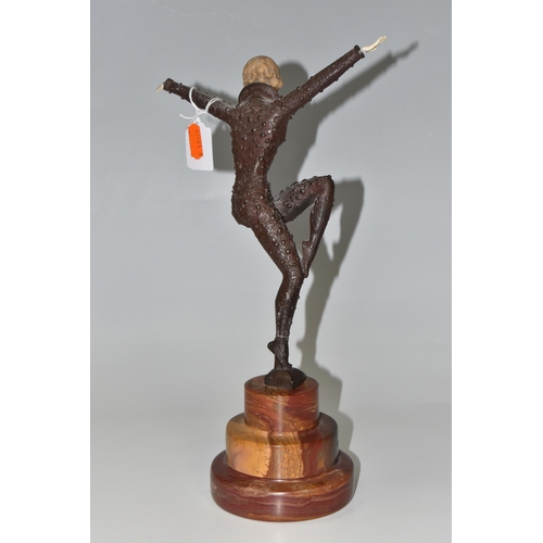 317 - A DANCING ART DECO FIGURE, after Demetre Chiparus, an Art Deco bronzed figure of a dancing lady, sig... 