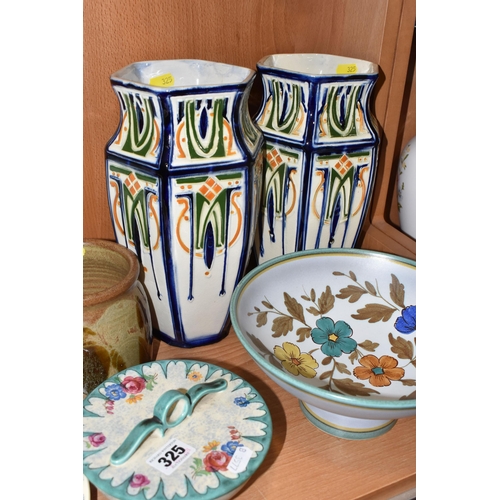 325 - A GROUP OF VINTAGE CERAMICS to include a pair of French St Clement vases with art nouveau style deco... 