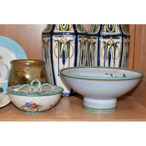 325 - A GROUP OF VINTAGE CERAMICS to include a pair of French St Clement vases with art nouveau style deco... 