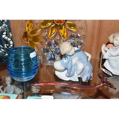 336 - A GROUP OF CERAMICS AND GLASS WARE, to include Nao Disney Collection Tigger and Eeyore figures, thre... 