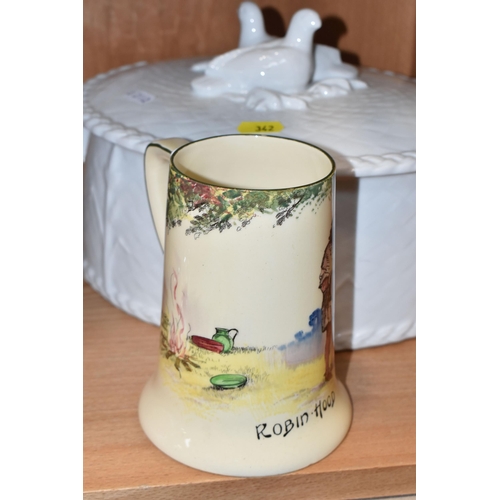 342 - A ROYAL DOULTON SERIES WARE TANKARD AND A ROYAL WORCESTER CASSEROLE DISH, the Royal Doulton tankard ... 