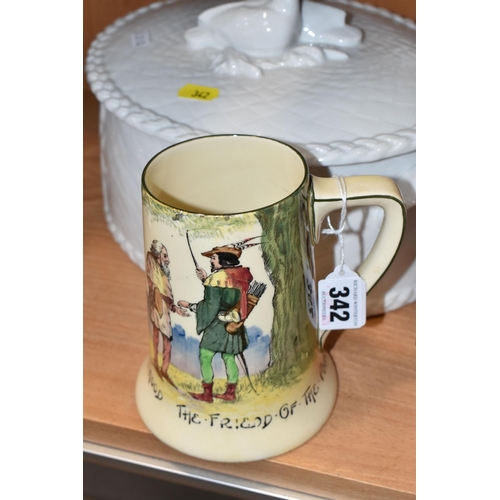 342 - A ROYAL DOULTON SERIES WARE TANKARD AND A ROYAL WORCESTER CASSEROLE DISH, the Royal Doulton tankard ... 