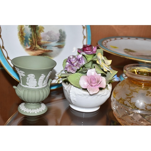 348 - A GROUP OF CERAMICS AND GLASS WARE, to include a Royal Crown Derby Golden Carp paperweight (second q... 