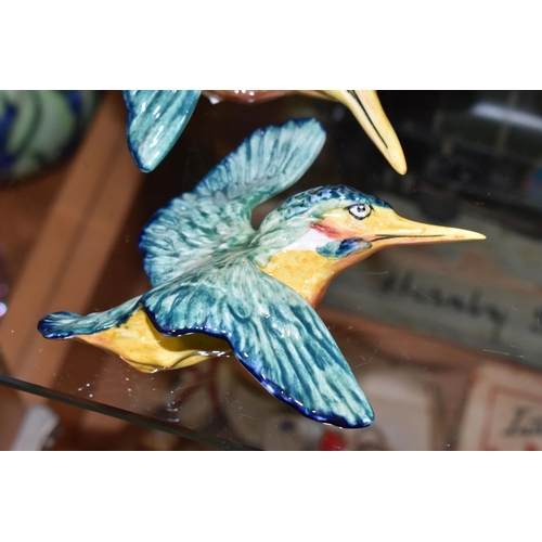 349 - THREE BESWICK FLYING KINGFISHER WALL PLAQUES, comprising model numbers 729-1, 729-2 and 729-3 length... 