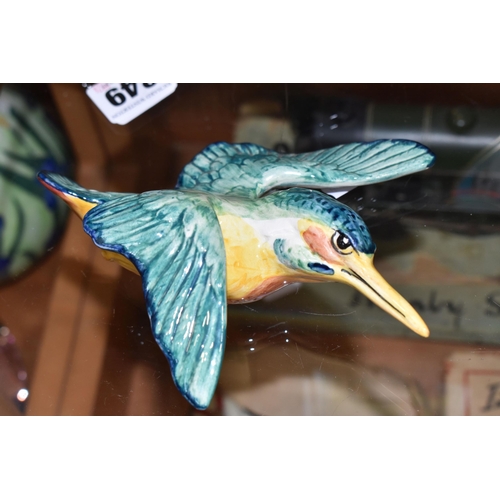 349 - THREE BESWICK FLYING KINGFISHER WALL PLAQUES, comprising model numbers 729-1, 729-2 and 729-3 length... 