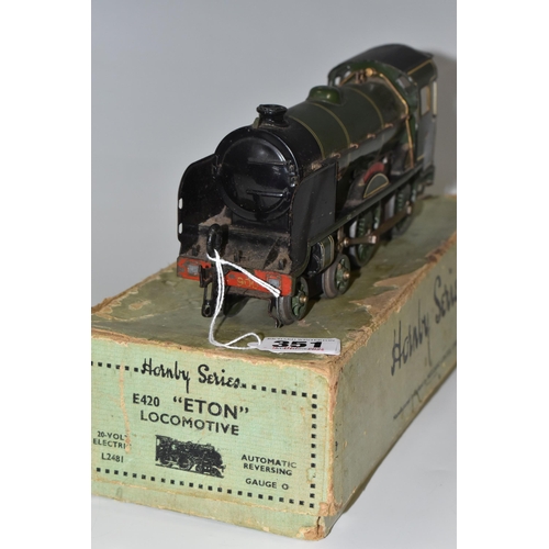 351 - A BOXED HORNBY O GAUGE No. 4 LOCOMOTIVE, 'Eton', No.900, S.R. lined green livery, 20v version, play ... 