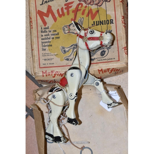 352 - A BOXED MOKO LESNEY MUFFIN THE MULE JUNIOR PUPPET, c.1950's, Muffin appears complete and in fairly g... 