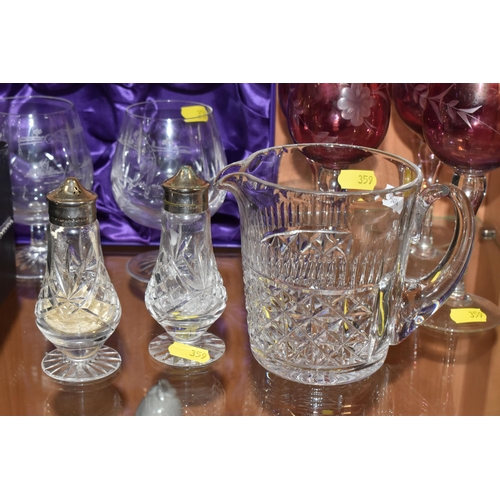 359 - A GROUP OF GLASSWARE a boxed pair of Edinburgh Crystal tumblers, a boxed crystal cut Edinburgh Inter... 