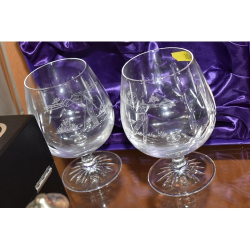 359 - A GROUP OF GLASSWARE a boxed pair of Edinburgh Crystal tumblers, a boxed crystal cut Edinburgh Inter... 