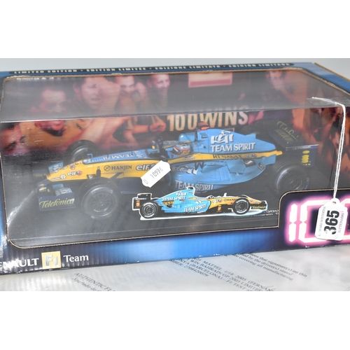 365 - A BOXED MATTEL HOTWHEELS RACING 1/18 SCALE LIMITED EDITION RENAULT R25 F1 CAR, ALONSO, RENAULT 100TH... 