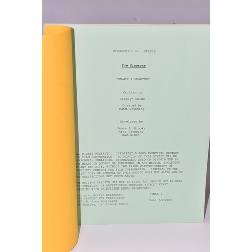 366 - A SIGNED PRODUCTION SCRIPT FOR THE SIMPSONS NO. FABF09 'SMART AND SMARTER' with a signed cover to in... 