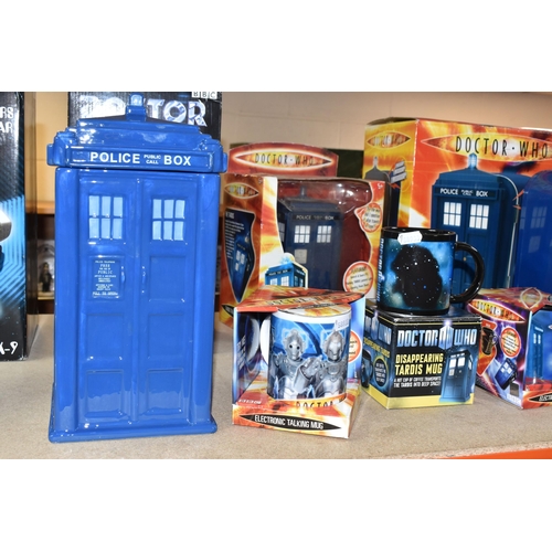 380 - A COLLECTION OF ASSORTED BOXED DOCTOR WHO COLLECTABLES,  K-9 and Tardis Cookie Jars, Tardis Cooler (... 