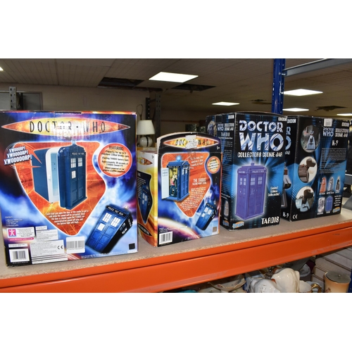 380 - A COLLECTION OF ASSORTED BOXED DOCTOR WHO COLLECTABLES,  K-9 and Tardis Cookie Jars, Tardis Cooler (... 