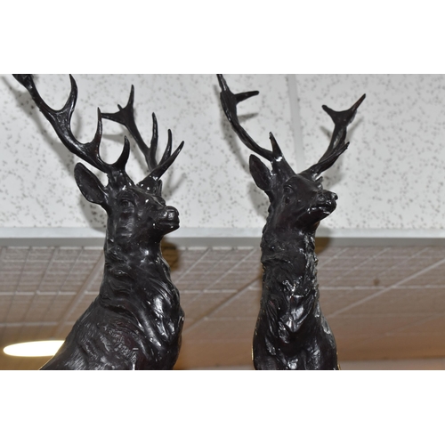 393 - TWO LARGE CAST BRONZE STAG FIGURES, after Jules Moigniez (French 1835 - 1894), pair of hollow cast b... 