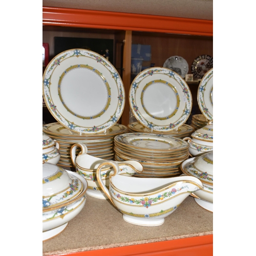 395 - FIFTY-EIGHT PIECES OF MINTON DINNERWARE, 'Helena' Reg No. 719219, comprising two large footed, cover... 