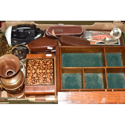 399 - TWO BOXES AND LOOSE MISCELLANEOUS ITEMS, to include Royal Doulton Crystal by Webb Corbett lead cryst... 