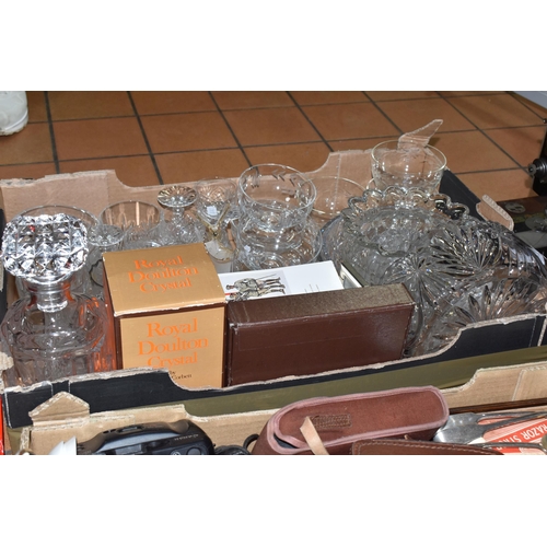 399 - TWO BOXES AND LOOSE MISCELLANEOUS ITEMS, to include Royal Doulton Crystal by Webb Corbett lead cryst... 