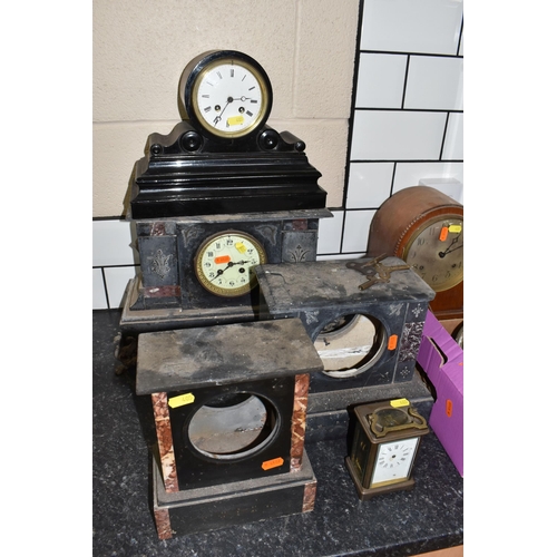 405 - TWO BOXES AND LOOSE CLOCK SPARE PARTS to include a large quantity of assorted vintage parts comprisi... 