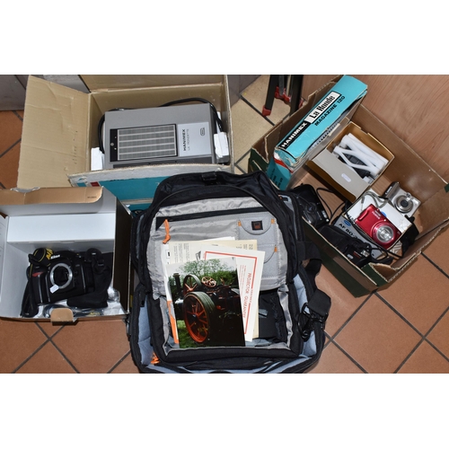 410 - ONE BOX AND LOOSE PHOTOGRAPHIC EQUIPMENT to include a boxed Nikon D70s (box says kit but just camera... 