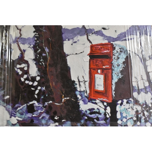 416 - TIMMY MALLETT (BRITISH CONTEMPORARY) 'SNOWY POST BOX', a signed limited edition print on box canvas,... 