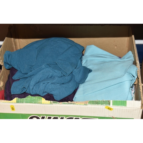 420 - SEVEN BOXES OF CLOTHING AND ACCESSORIES, to include men's shirts, size medium, collar 15 3/4 - 16 1/... 